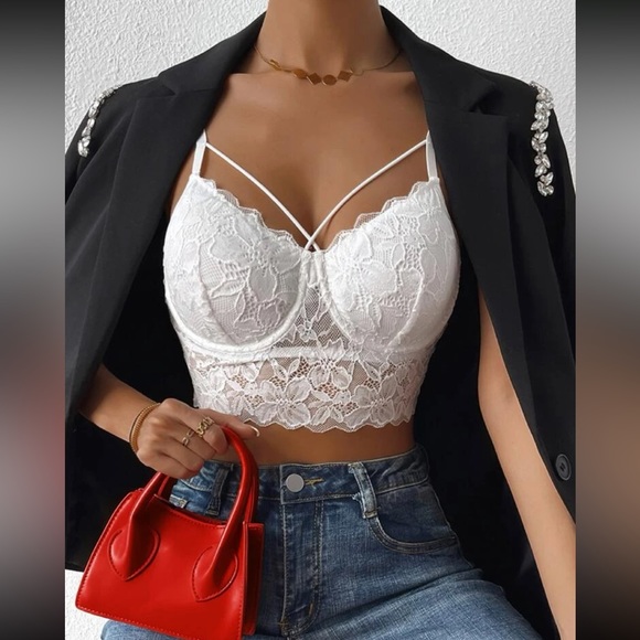 Tops - Sexy white lace bustier cami bralette crop top